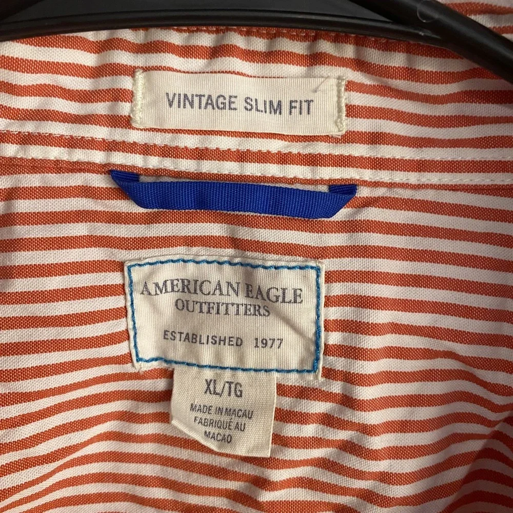 American Eagle Mens XL Vintage Slim Fit Red Striped Shirt
